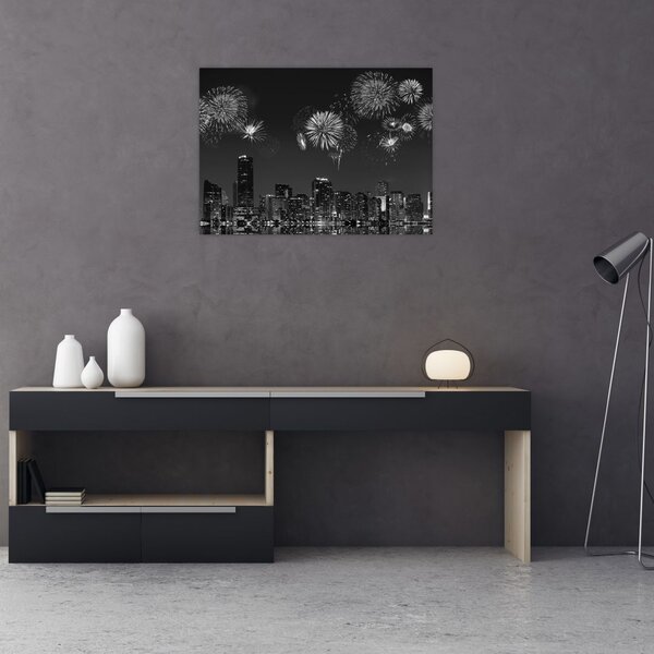 Obraz - Fajerwerki w Miami, czarno - białe (70x50 cm)