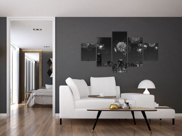 Obraz - Fajerwerki w Miami, czarno - białe (125x70 cm)