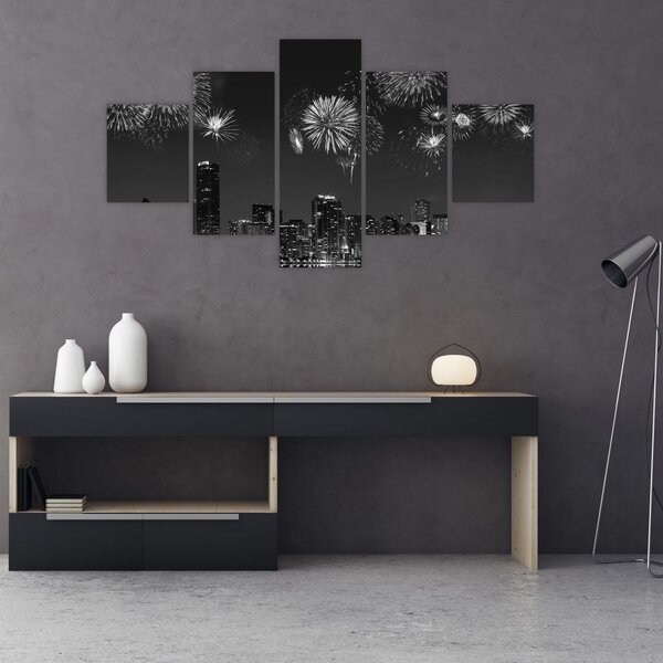 Obraz - Fajerwerki w Miami, czarno - białe (125x70 cm)