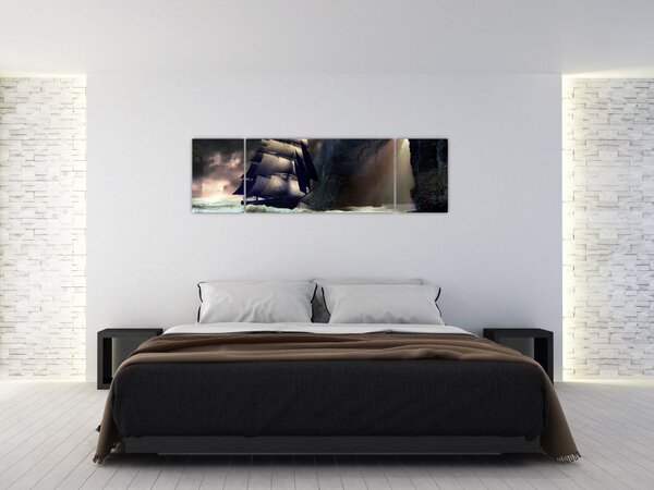 Obraz - Statek między klifami (170x50 cm)