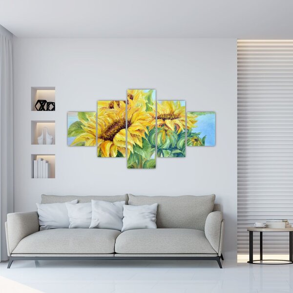 Obraz kwitnących słoneczników (125x70 cm)