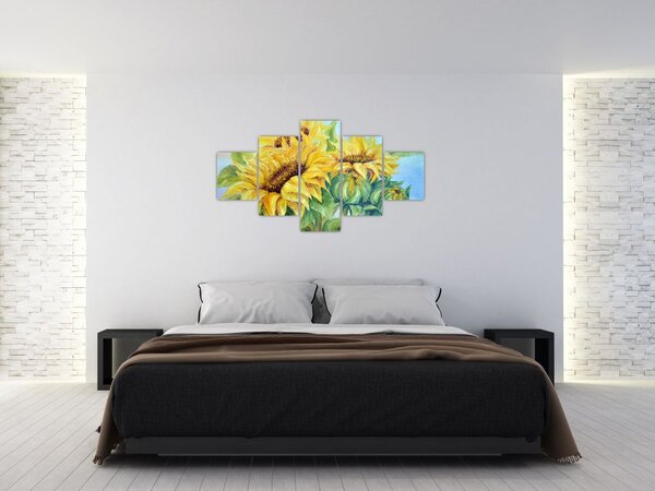 Obraz kwitnących słoneczników (125x70 cm)