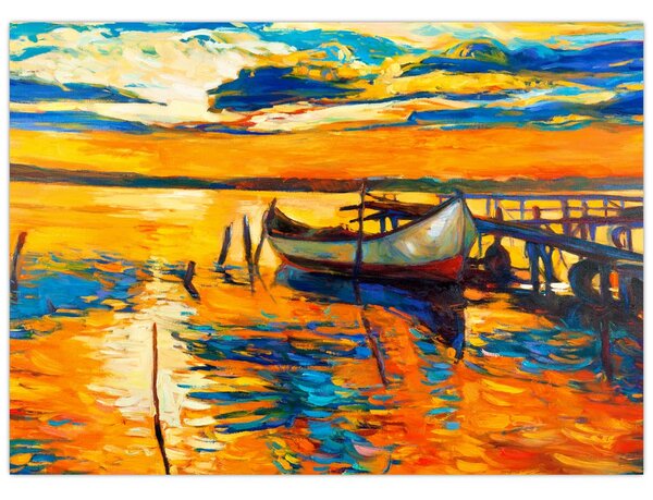 Obraz - Łódź o zachodzie słońca (70x50 cm)