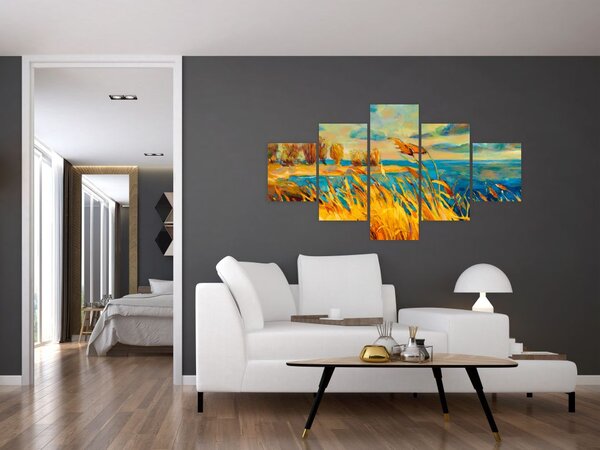Obraz - Zachód słońca nad jeziorem, obraz akrylowy (125x70 cm)