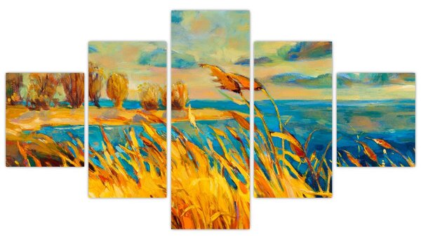 Obraz - Zachód słońca nad jeziorem, obraz akrylowy (125x70 cm)
