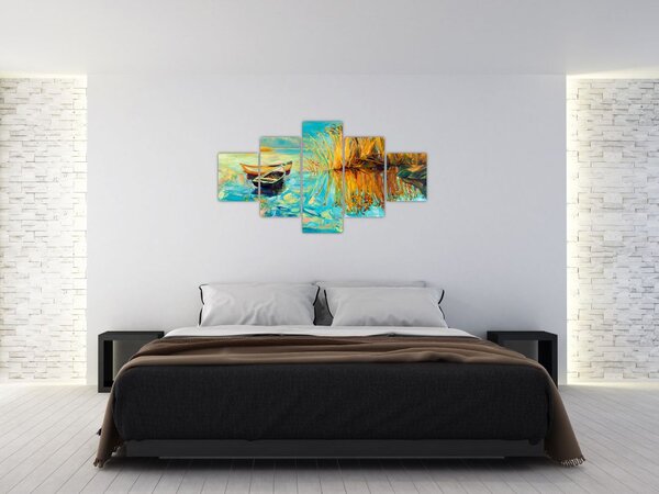 Obraz - Jezioro z łodziami (125x70 cm)