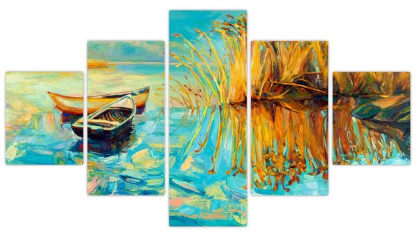 Obraz - Jezioro z łodziami (125x70 cm)