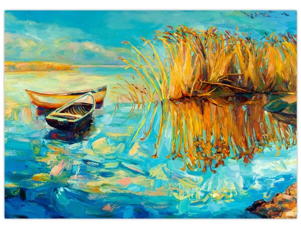 Obraz - Jezioro z łodziami (70x50 cm)