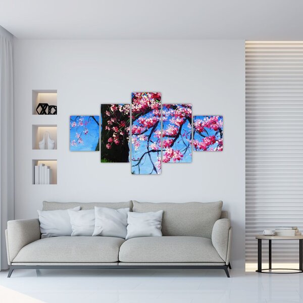 Obraz malowanego kwiatu wiśni (125x70 cm)