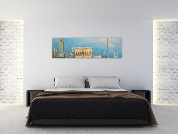 Obraz - Gondola przejeżdżająca przez Wenecję, obraz olejny (170x50 cm)