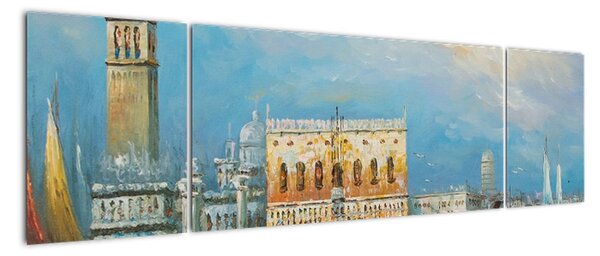 Obraz - Gondola przejeżdżająca przez Wenecję, obraz olejny (170x50 cm)