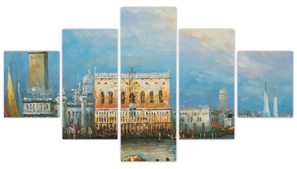 Obraz - Gondola przejeżdżająca przez Wenecję, obraz olejny (125x70 cm)