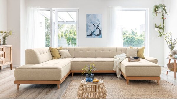 Beżowa rozkładana sofa w kształcie litery "U" Miuform Dazzling Daisy, lewostronna