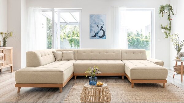 Beżowa rozkładana sofa w kształcie litery "U" Miuform Dazzling Daisy, lewostronna