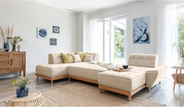 Beżowa rozkładana sofa w kształcie litery "U" Miuform Dazzling Daisy, lewostronna