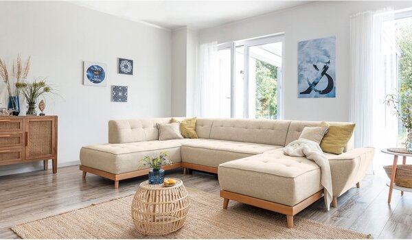 Beżowa rozkładana sofa w kształcie litery "U" Miuform Dazzling Daisy, lewostronna