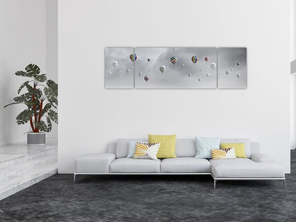 Obraz - Balony nad ceglaną ścianą (170x50 cm)