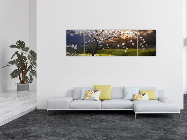 Obraz - Kwitnące drzewo w krajobrazie (170x50 cm)