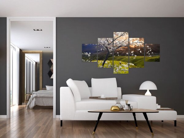 Obraz - Kwitnące drzewo w krajobrazie (125x70 cm)