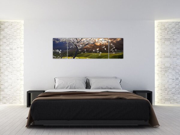 Obraz - Kwitnące drzewo w krajobrazie (170x50 cm)