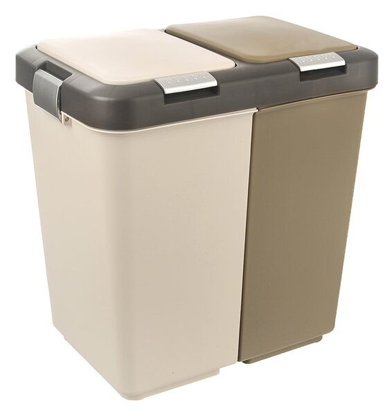 Biało-beżowy plastikowy kosz na śmieci do segregacji odpadów 2x20 l Duo Dust – Orion