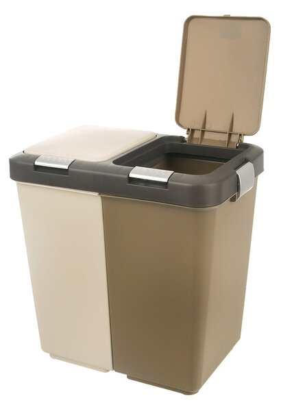 Biało-beżowy plastikowy kosz na śmieci do segregacji odpadów 2x20 l Duo Dust – Orion