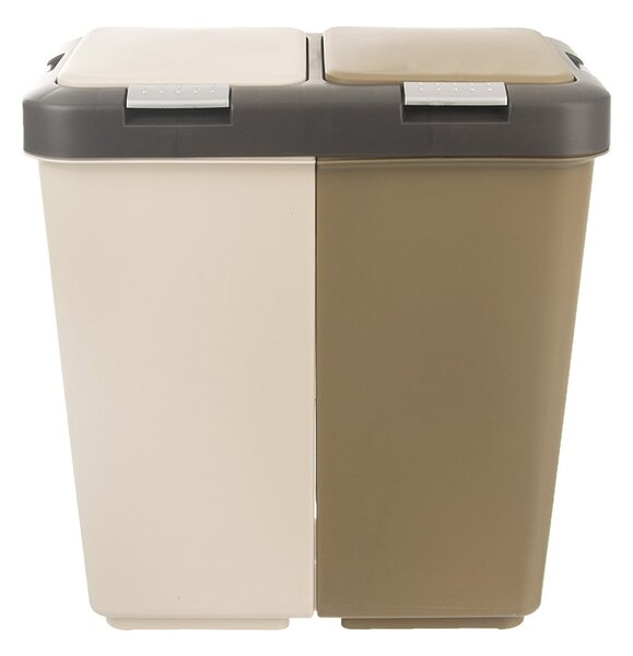 Biało-beżowy plastikowy kosz na śmieci do segregacji odpadów 2x20 l Duo Dust – Orion