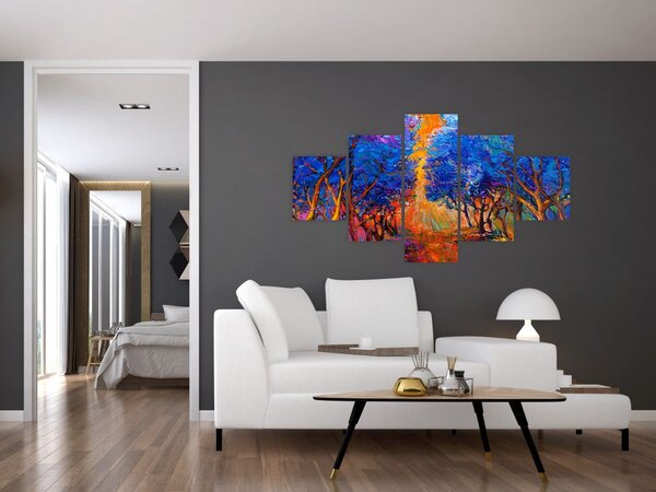 Obraz - Jesienne korony drzew, nowoczesny impresjonizm (125x70 cm)