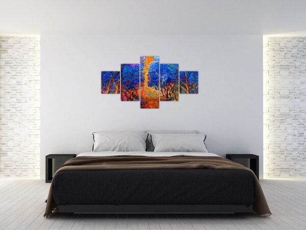 Obraz - Jesienne korony drzew, nowoczesny impresjonizm (125x70 cm)