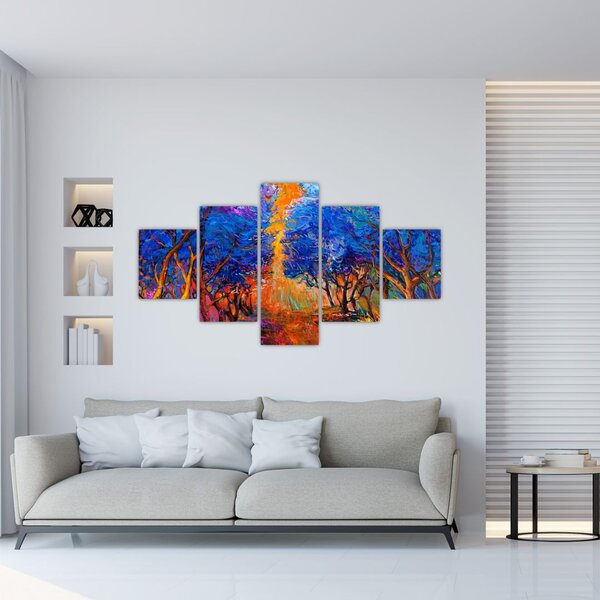 Obraz - Jesienne korony drzew, nowoczesny impresjonizm (125x70 cm)