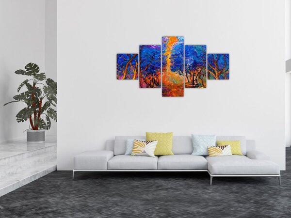 Obraz - Jesienne korony drzew, nowoczesny impresjonizm (125x70 cm)