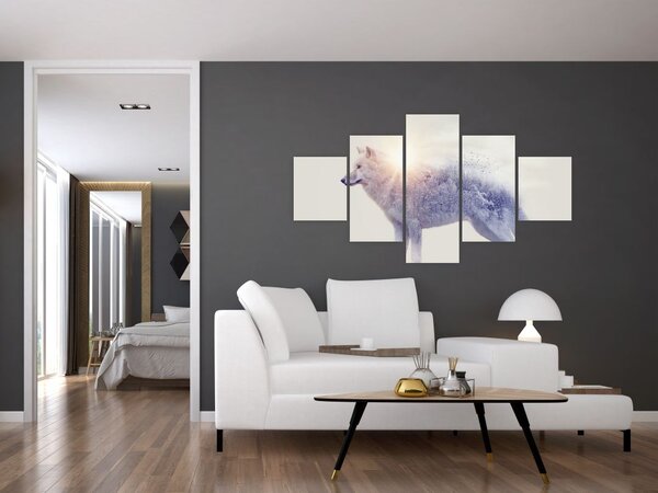 Obraz - Wilk arktyczny odzwierciedla dziki krajobraz (125x70 cm)