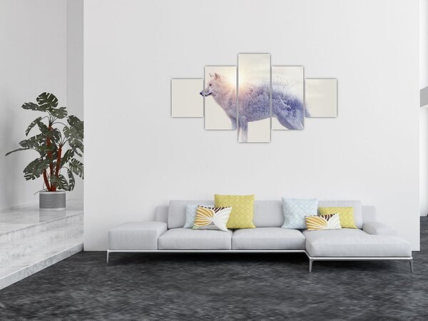 Obraz - Wilk arktyczny odzwierciedla dziki krajobraz (125x70 cm)