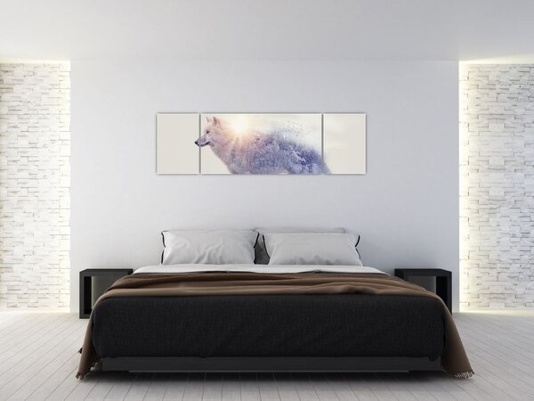 Obraz - Wilk arktyczny odzwierciedla dziki krajobraz (170x50 cm)