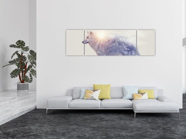 Obraz - Wilk arktyczny odzwierciedla dziki krajobraz (170x50 cm)