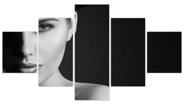 Obraz - Czarno - biały portret kobiety w kapeluszu (125x70 cm)