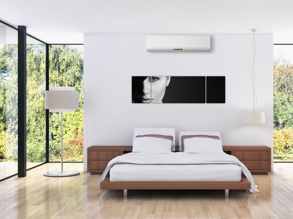 Obraz - Czarno - biały portret kobiety w kapeluszu (170x50 cm)