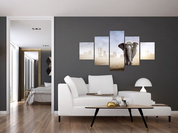 Obraz - Słonie w wielkim mieście (125x70 cm)