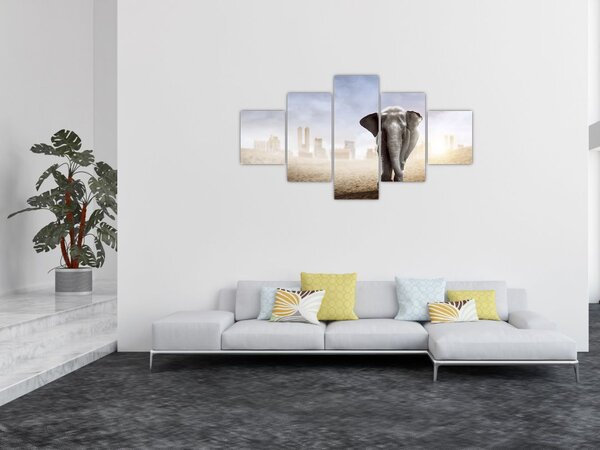 Obraz - Słonie w wielkim mieście (125x70 cm)
