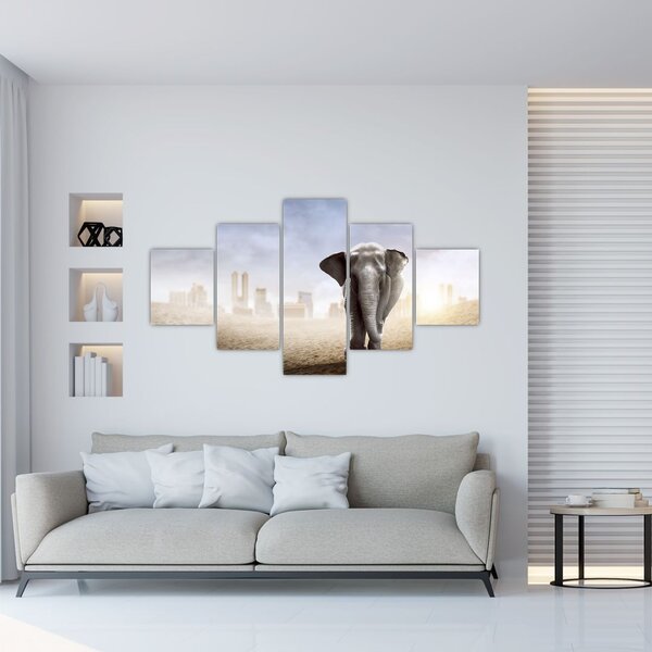 Obraz - Słonie w wielkim mieście (125x70 cm)