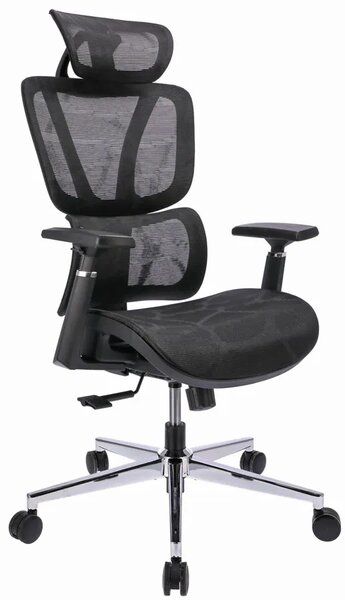 Czarny ergonomiczny fotel biurowy z zagłówkiem i podłokietnikami M3-F86