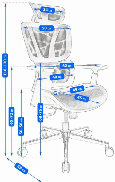 Szare ergonomiczne krzesło biurowe z zagłówkiem M2-T70