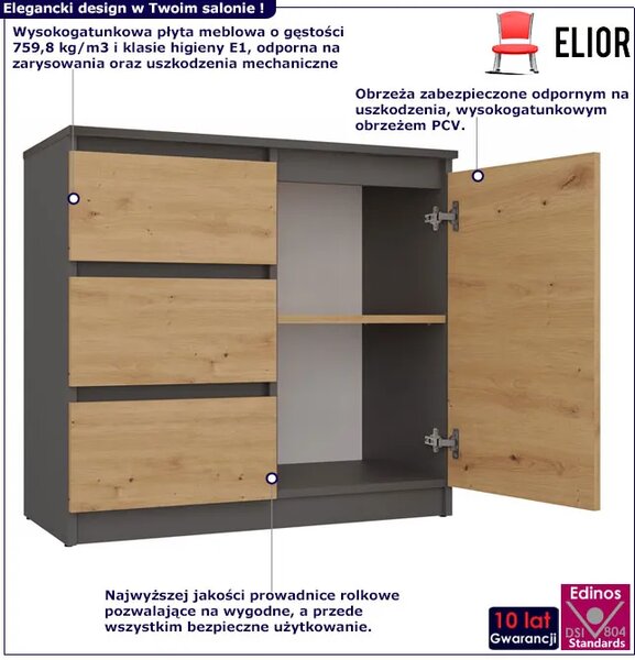 Komoda Z 3 Szufladami Dąb Artisan + Antracyt W5-D27