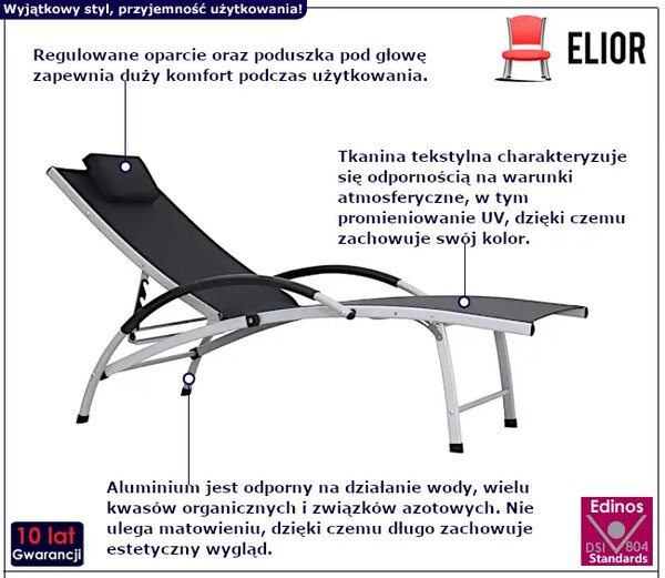 Czarny leżak ogrodowy z poduszką - Comforto