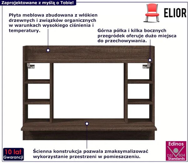 Biurko ścienne z półkami brązowy dąb S3-D41