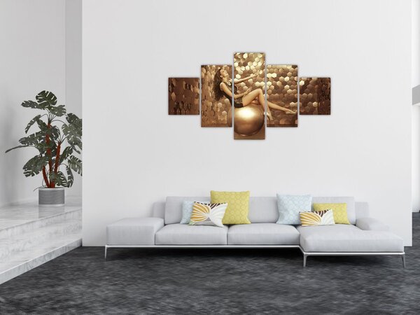 Obraz kobiety w złotym pokoju (125x70 cm)