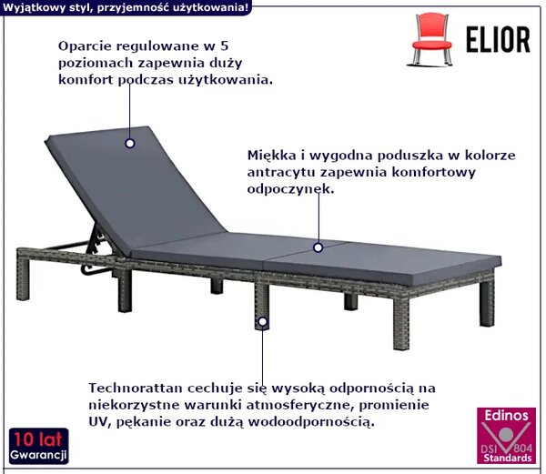 Regulowany leżak ogrodowy antracytowy G8-M59