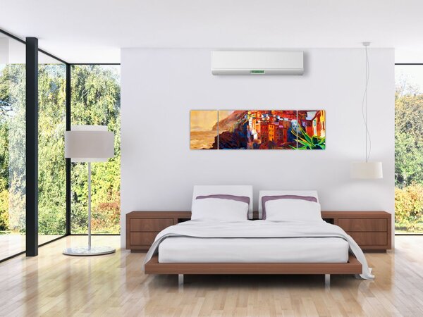 Obraz - Wieś na wybrzeżu Cinque Terre, Włoska Riviera, nowoczesny impresionism (170x50 cm)