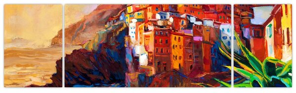 Obraz - Wieś na wybrzeżu Cinque Terre, Włoska Riviera, nowoczesny impresionism (170x50 cm)