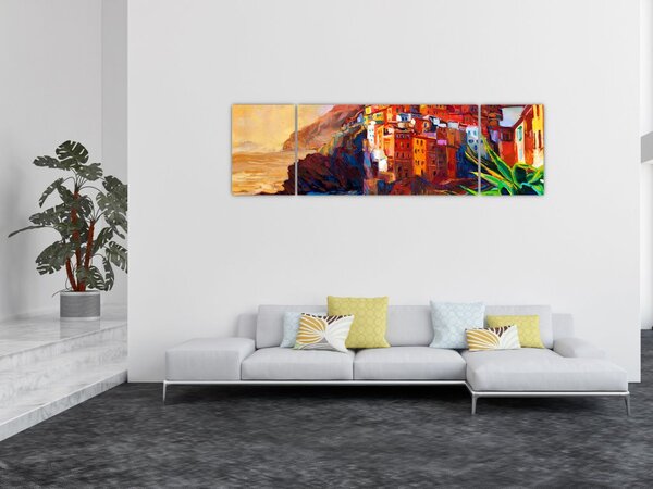 Obraz - Wieś na wybrzeżu Cinque Terre, Włoska Riviera, nowoczesny impresionism (170x50 cm)